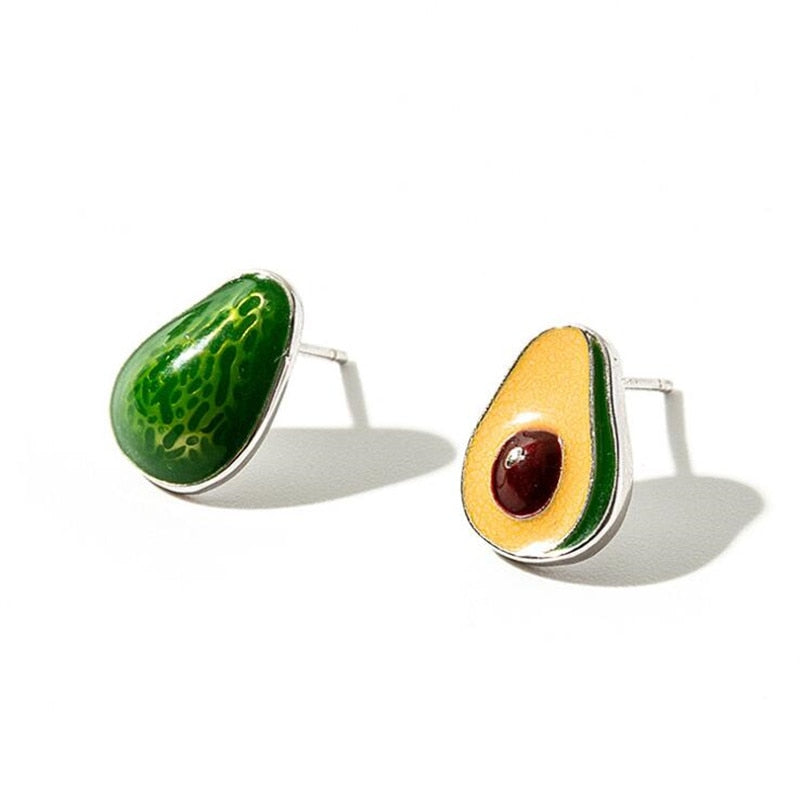 Christmas Gift New Arrival Creative Avocado Handmade Epoxy 925 Sterling Silver Jewelry Personality Cute Green Fruit Stud Earrings E075