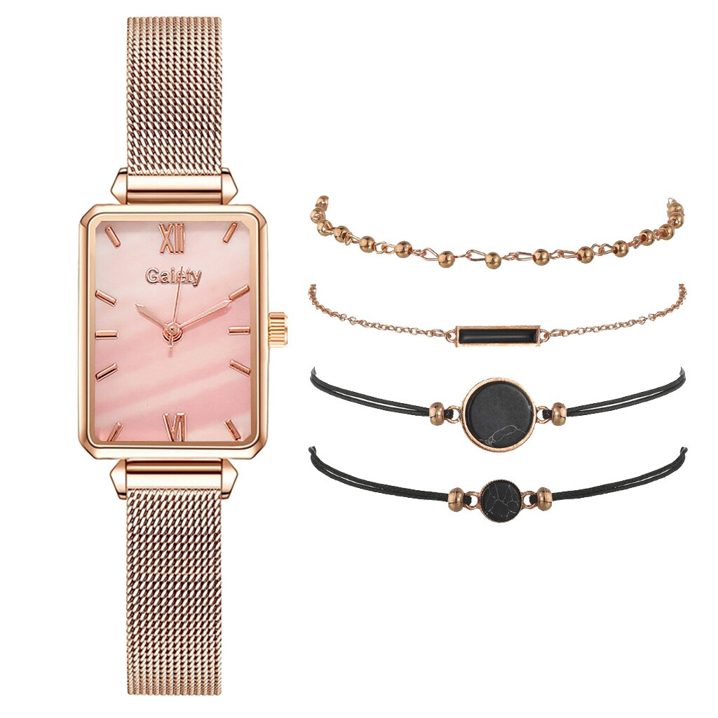Christmas Gift 5pcs Set Fashion Watch For Women Square Leather Ladies Bracelet Watches Quartz Wrist Watch Female Black Clock Reloj Dropshipping