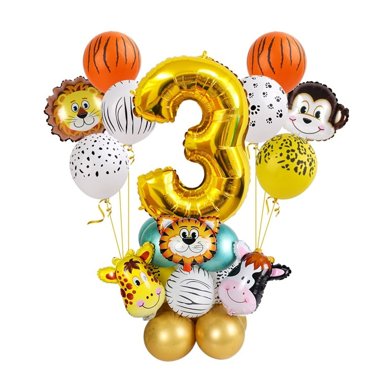 Skhek  Jungle Animal Balloon Gold Number Globos Safari Birthday Party Decoration Kids Baby Shower Baloon 1St Birthday Party Decor