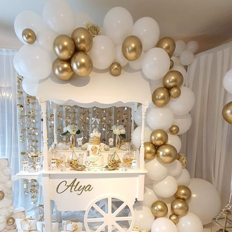 106pcs/Set Matte white Gold Metallic balloons garland arch kit baby Shower wedding birthday party Chrome Balloon Decoration kids