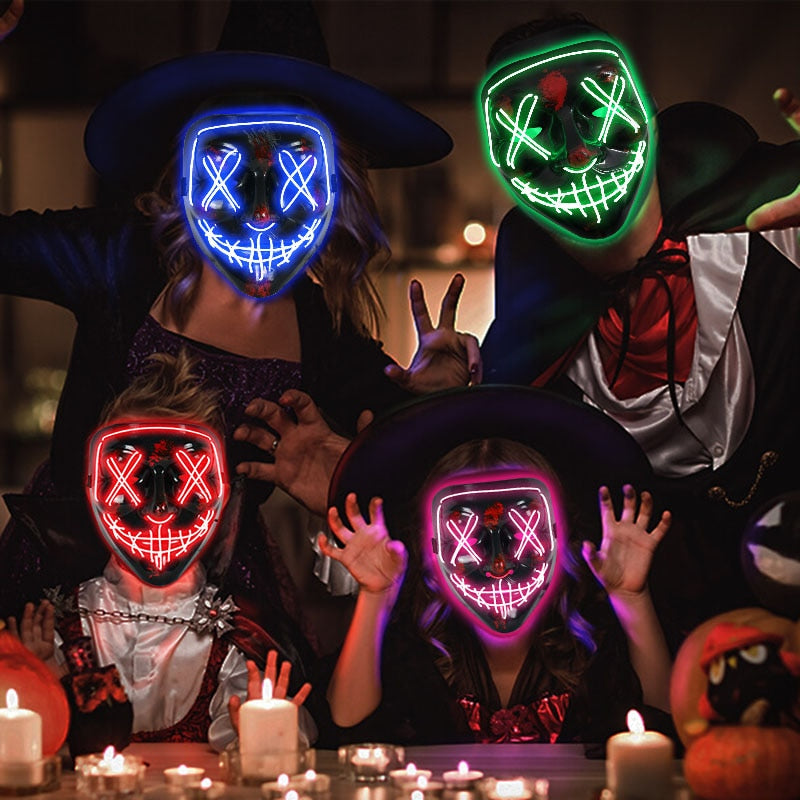 SKHEK Halloween LED Halloween Mask Luminous Glow In The Dark Mascaras Halloween Party Costume Cosplay Masques Horror Props Neon Light Masquerade