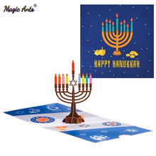 Load image into Gallery viewer, Happy Hanukkah Cards Funny 3D Pop-up Menorah Card for Jew Chanukah Festival Greeting Card Kids Family Postcard Hexagram