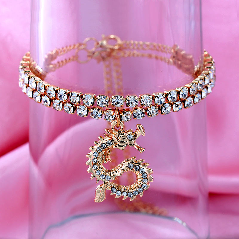 SKHEK New Bling Dragon Crystal Tennis Chain Anklet For Women Fashion Gold Silver Color Rhinestone Anklet Foot Chain Jewelry