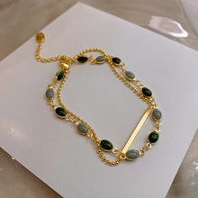 Load image into Gallery viewer, Skhek Minar Blue Green Color Crystal Charm Bracelets for Women Gold Color Beaded Chain Double Layered Adjustable Bracelet Accessories