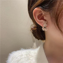Load image into Gallery viewer, 2021 Christmas trend feather net red flocking rabbit focus on ladies earrings female cold wind small wild jewelry