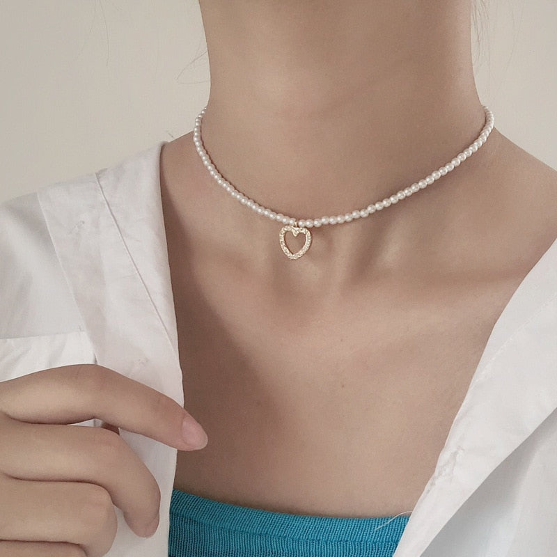 Skhek Elegant Big White Imitation Pearl Beads Choker Clavicle Chain Necklace For Women Wedding Jewelry Collar 2022 New