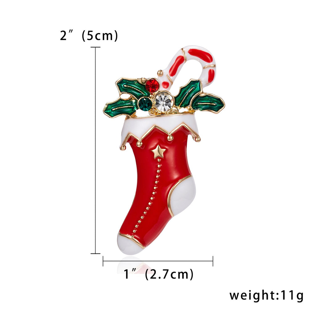 Christmas Gift Rinhoo New 1pcs Enamel Bowknot Crutch Brooch Christmas Rhinestone Red Hat Sockes Golves Pin Brooches for Women Kids New Year