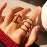 SKHEK New Gold Color Titanium Steel Geometric Irregular Large Ring For Stainless Steel Wide Ring Girls Retro Jewelry 2022