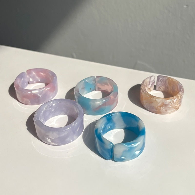 2021 New Colorful Transparent Acrylic Irregular Marble Pattern Ring Resin Tortoise Rings for Women Girls Jewelry