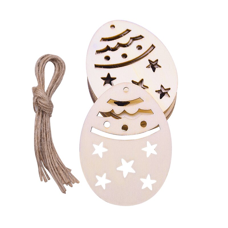 10pcs Wooden Easter Egg Wood Slices Pendant Ornaments Wedding Party Decoration Graffiti Egg Craft Hanging Kids Gift Easter Party