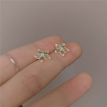 Load image into Gallery viewer, Christmas Gift 925 Sterling Silver Japanese Hollow Crystal Flower Plating 14k Gold Stud Earrings Women Fashion Small Fresh Banquet Jewelry