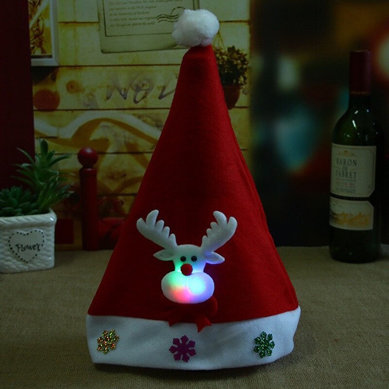New Merry Christmas Adult Kid LED Light Up Cap Santa Claus Snowman Elk Children Hat Xmas Gift gorra de navidad bonnet pere noel