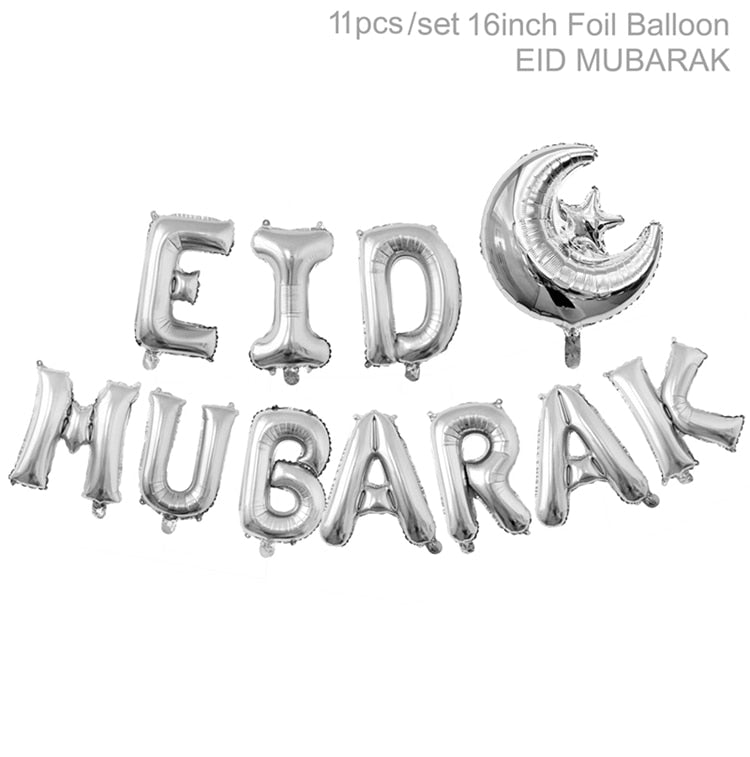 Skhek  Eid Mubarak Banner Bunting Balloons Plates Napkins Tablecloth Kareem Ramadan Decoration Muslim Islamic Festival Party Supplies