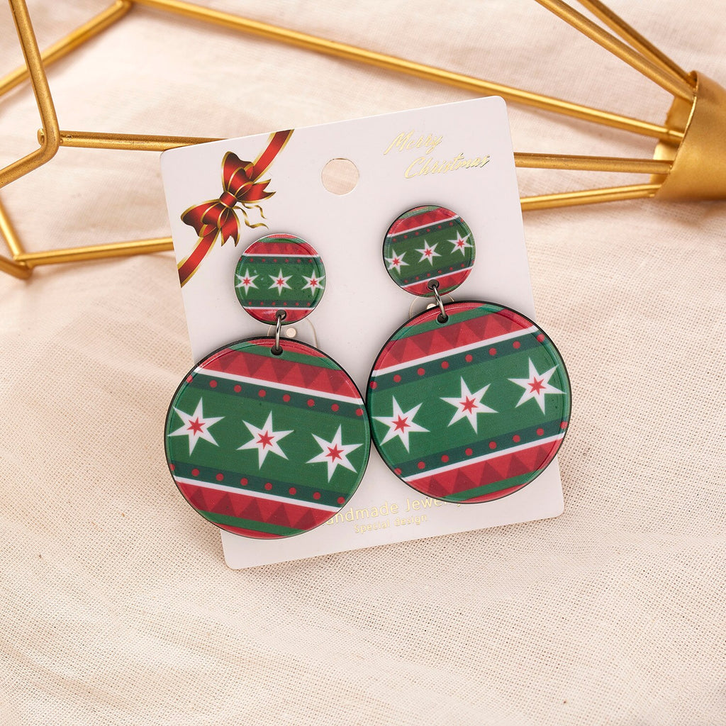 Christmas Gift Cute Cartoon Resin Piggy Snowman Dangle Earrings Double Round Star Snowflake Earrings For Women Girls Christmas Party Jewelry