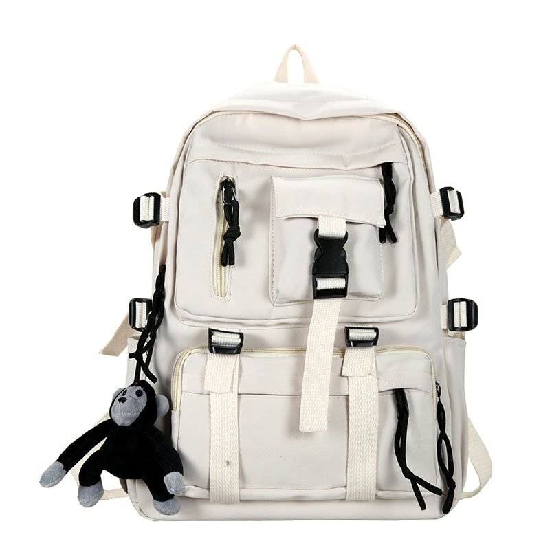 Skhek Back to school supplies Preppy Style Black Backpack Unisex Women Men Backpack Nylon Waterproof Multi-Pocket Design Mochilas Teenagers Shoulder Bag