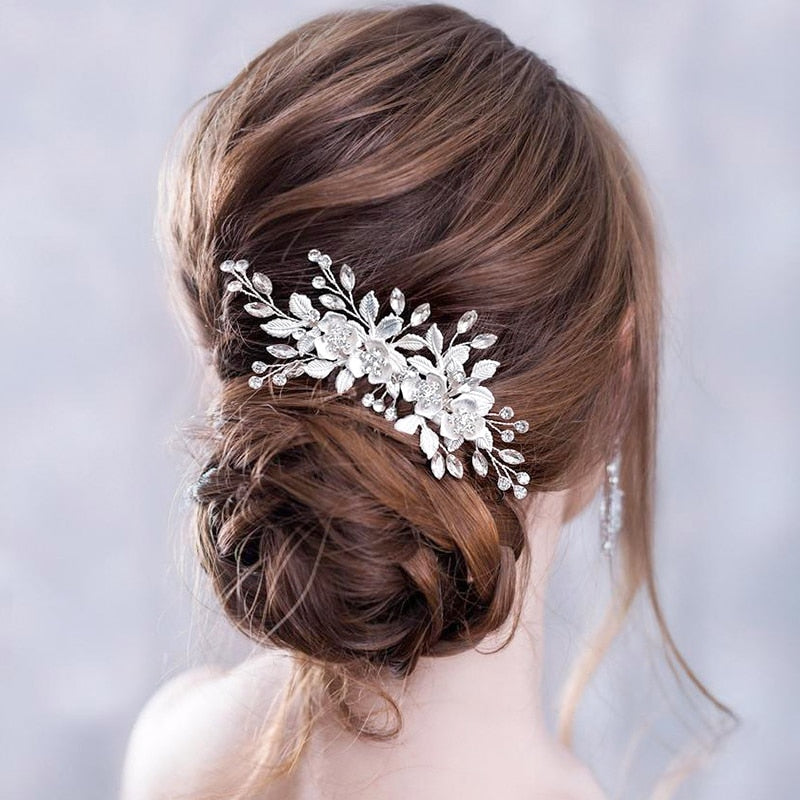 Flower Hair Comb Wedding Hair Accessories Silver Color Rhinestone Headband Bridal Tiara Headband Hair Pins Wedding Hair Jewelry