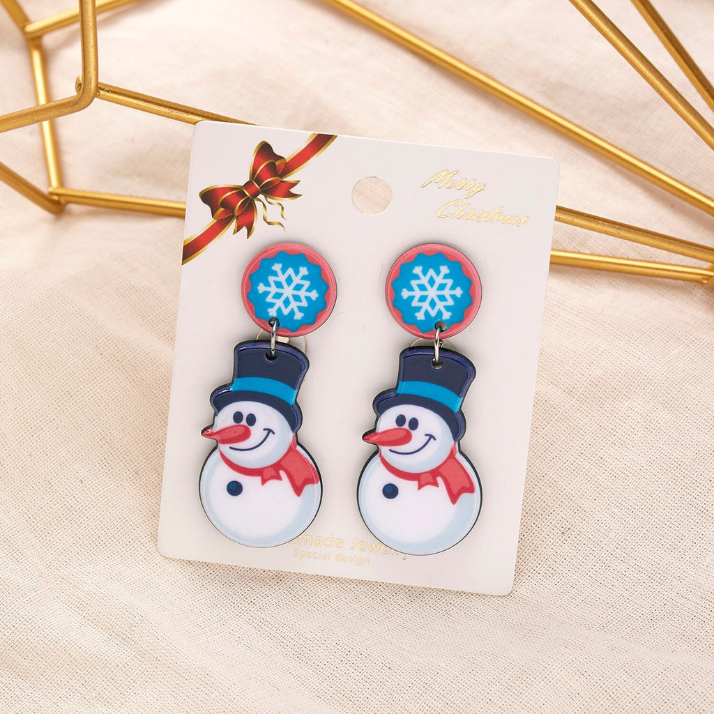 Christmas Gift Cute Cartoon Resin Piggy Snowman Dangle Earrings Double Round Star Snowflake Earrings For Women Girls Christmas Party Jewelry