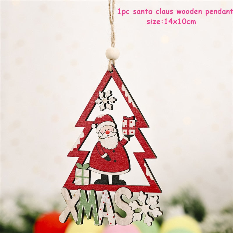 Christmas Gift New Year 2022 Christmas Pendant Wooden Painted Wood Craft Xmas Tree Drop Ornaments Decorations for Home Kids Toys Gifts Xmas