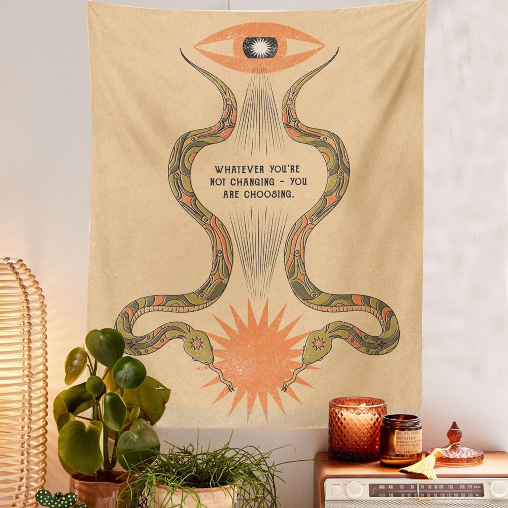 Retro Sun Wall Hanging Tapestry Vintage Spiritual Boho Decor Quote Print Bohemian Mushroom Art Botanical Art Wall Decor
