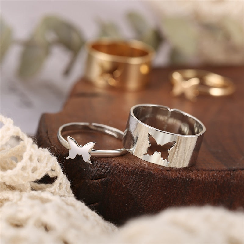 Skhek Punk Fashion Gold Silver Color Mushroom Stars Opening Ring For Women Men Hollow Animal Rings Anniversary Gifts Jewelry