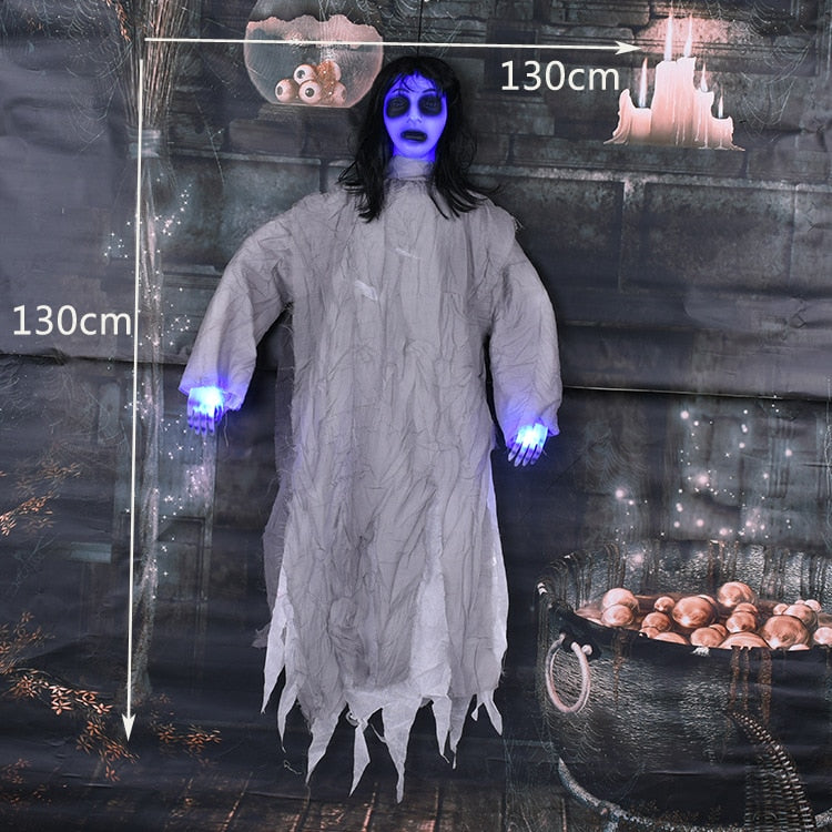 SKHEK Halloween Decor Luminous Hairy Girl Hanging Ghost Home Decor Voice Control Simulation Zombie Black Hair Haunted House Ornaments