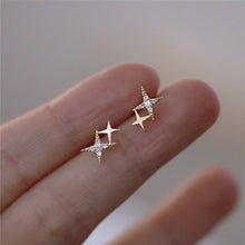 Load image into Gallery viewer, Christmas Gift 925 Sterling Silver Japanese Micro Inlaid Crystal Four-Pointed Star Plating 14k Gold Earrings Women Small Cute Banquet Jewelry