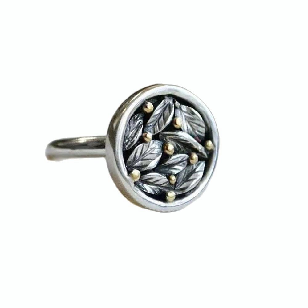 Vintage Punk Simple Wind Two Tone Leaf Ring Unisex Weekend Date Valentine's Day Gift Jewelry Metal Accessories Fidget Ring
