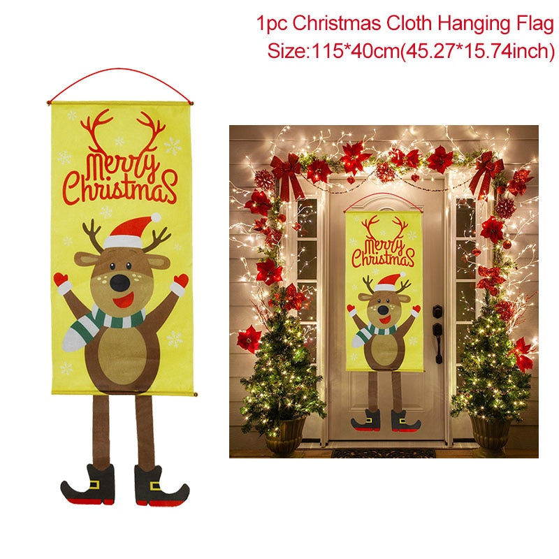 Merry Christmas Porch Door Banner Hanging Ornament Christmas Decoration For Home Xmas Navidad 2020 Happy New Year 2021