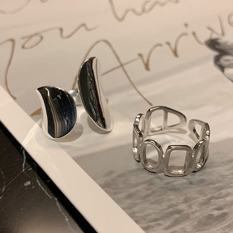 Skhek Minimalist Width Rings for Women New Fashion Creative Hollow Geometric Handmade Party Jewelry Gifts