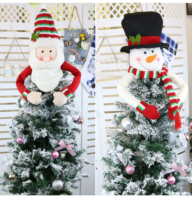 Christmas Tree Top Star Santa Claus Snowman Ornaments Xmas Felt Christmas Tree Hat Pendant Merry Christmas Decor For Home 2021
