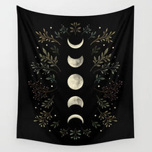 Load image into Gallery viewer, Vintage Moon Phase Wall Hanging Tapestry Mooonlight Green Olive Leaf Black Tapestries Boho Room Wall Decor Home Decoration Wall