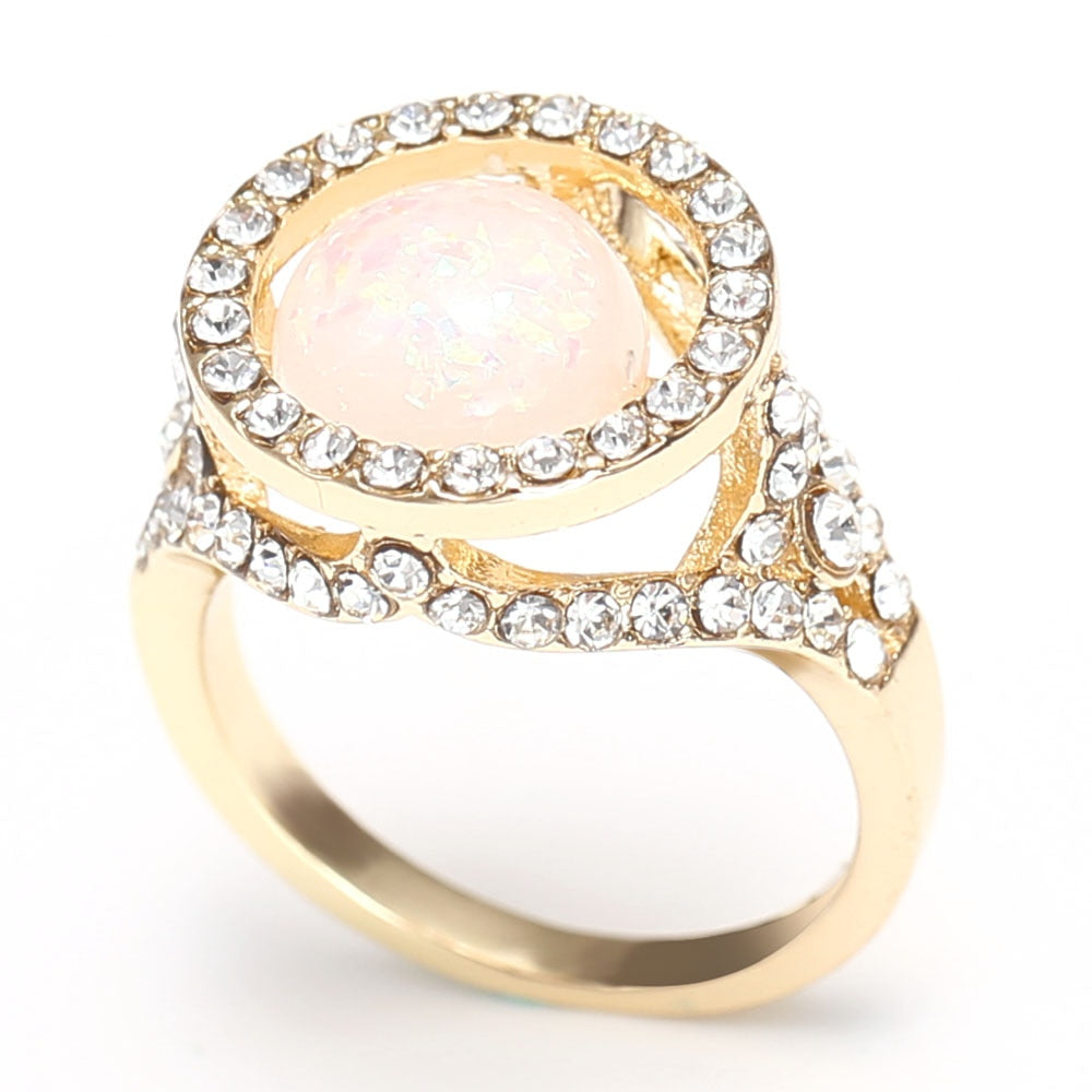 Skhek Fashion Round Opal Ring with Crystals Stone Mosaic Elegant Romantic Female Cocktail Party Finger Accessories Wedding Gift