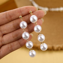 Load image into Gallery viewer, IPARAM Trend Simulation Pearl Long Earrings Female White Round Pearl Wedding Pendant Earrings Fashion Korean Jewelry Earrings
