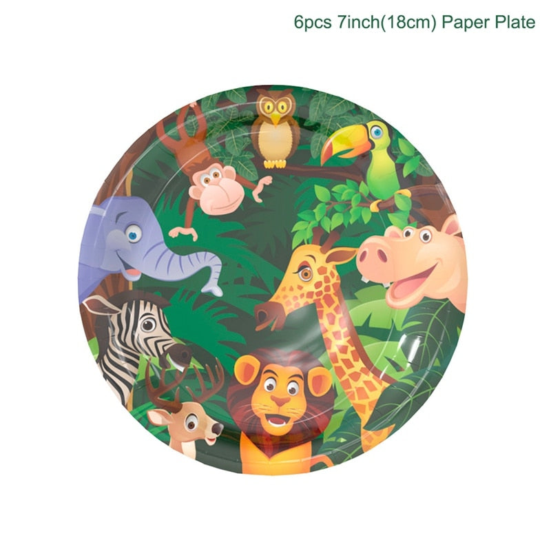 Jungle Animal Party Disposable Tableware Plates Jungle Safari Party Supplies 1st Birthday Party Decoration Kids Baby Shower