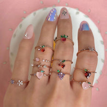 Load image into Gallery viewer, 11 Pcs/Set Sweet Crystal Apple Strawberry Cherry Grape Butterfly Rings for Women Cute Fruit Gold Rings Set Party Jewelry Gifts