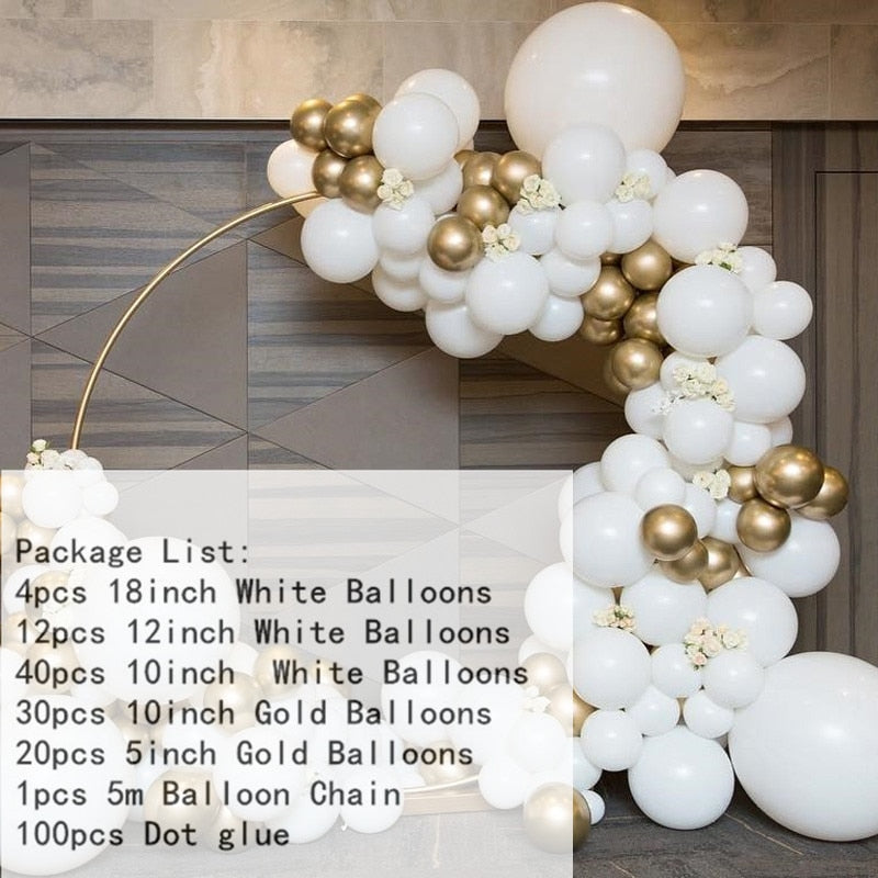 106pcs/Set Matte white Gold Metallic balloons garland arch kit baby Shower wedding birthday party Chrome Balloon Decoration kids