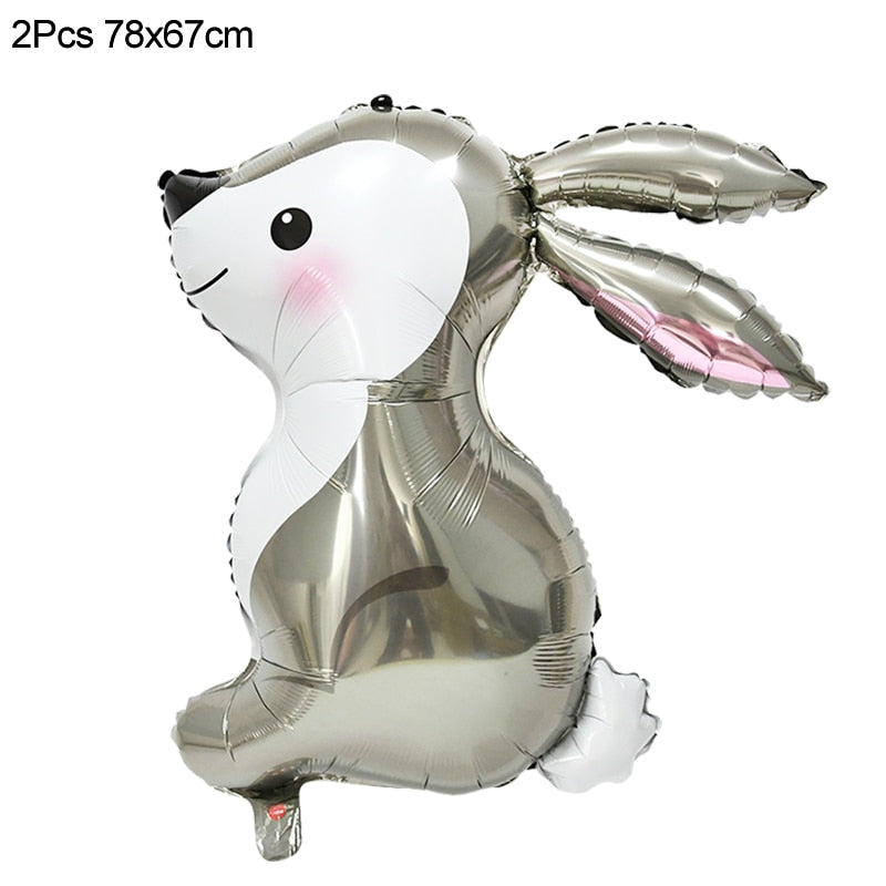 2pcs Gray Rabbit Foil Balloon Long Ears Bunny Forest Jungle Animal Helium Globos Baby Shower Easter Birthday Party Decorations