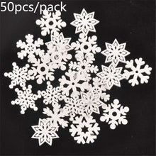 Load image into Gallery viewer, Christmas Gift 50Pcs/pack Wooden White Snowflake Christmas Ornaments Christmas Decorations for Home Santa Bell Xmas Party Decor Navidad Noel