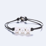 Skhek Simple Freshwater Pearl Women's Bracelet Fashion Black Leather Rope  Accessories Bangle Fashion Jewelry Birthday Party Gift