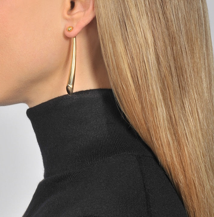 SKHEK 2022 New Geometric Irregular Twisted Drop Metal Stud Earrings Punk Gold Color For Women Girls Party Jewelry