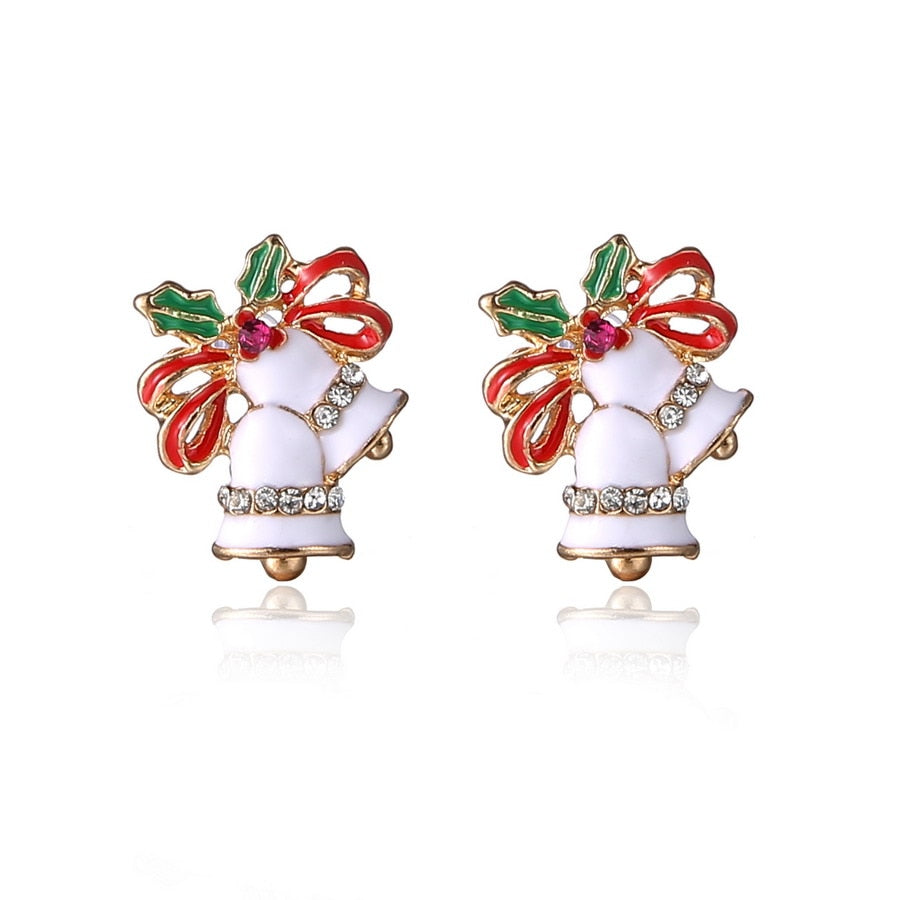 Christmas Gift Women Enamel Bell Earrings Rhinestone Christmas Stud Earrings Female Girls Christmas New Year Gifts