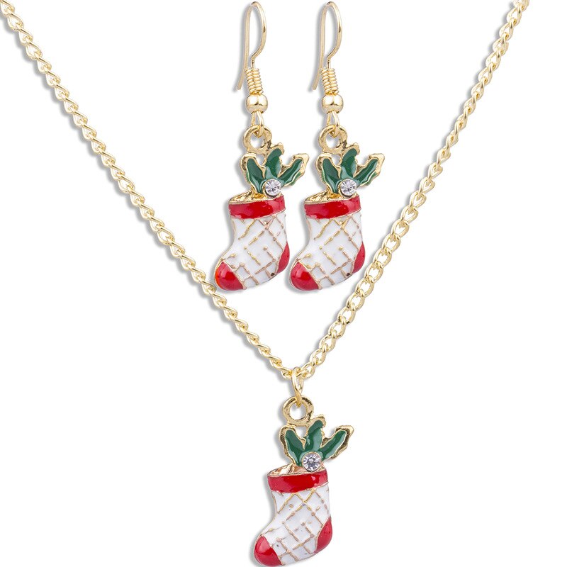 Christmas Gift Christmas Mistletoe Tree Bell Snowman Stocking Earring Necklace Women Xmas Party Decor Jewelry Set Dress Accessory Gift