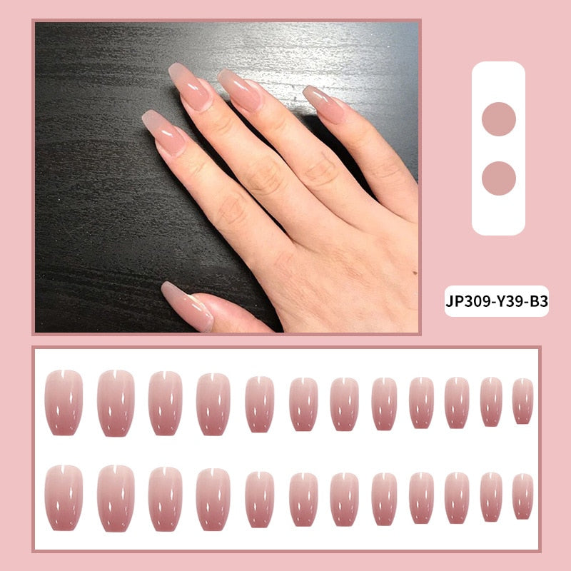 SKHEK 24Pcs/Box Full Cover Fake Press On Nails Matte Yellow Pure Acrylic Frosted Ballerina Acrylic For Nails For Women Free Shipping
