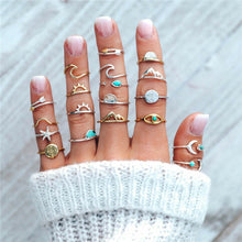 Load image into Gallery viewer, 19 Pcs/Set Boho Compass Arrow Starfish Wave Moon Eyes Gem Rings Set Vintage Fashion Opening Ring Charm Lady Jewelry Accessories