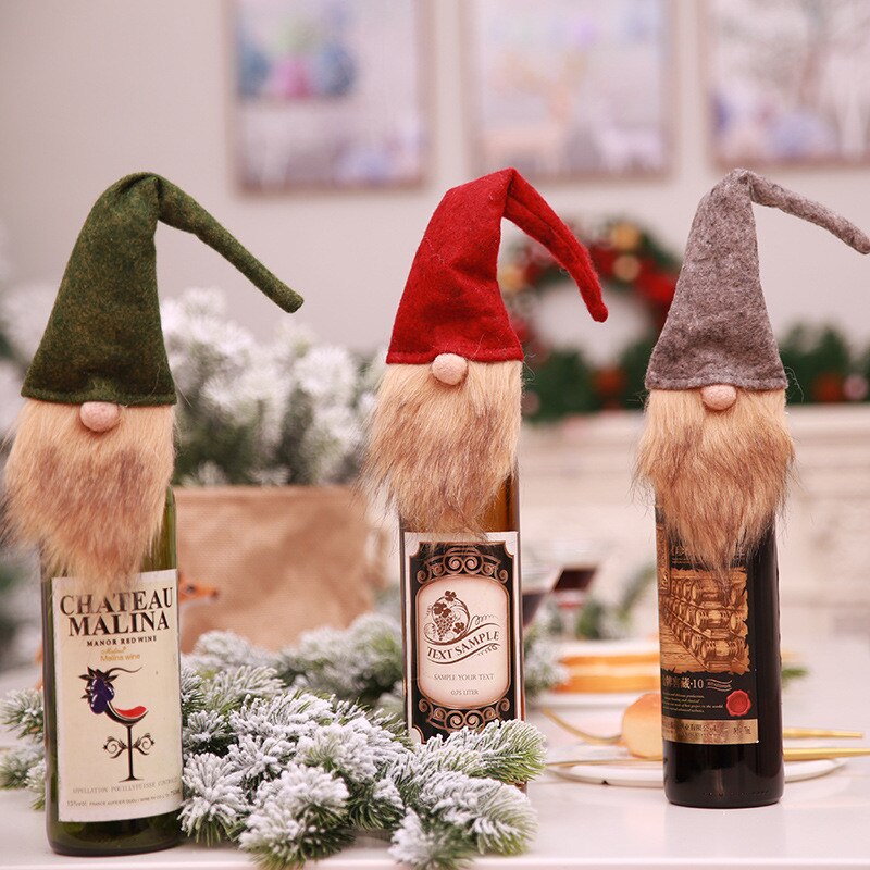 Christmas Gift Christmas Decoration Santa Without Face With Beard Elf Vodka Wine Bottle Cover Cloth Table Party Decor Xmas New Year Ornaments