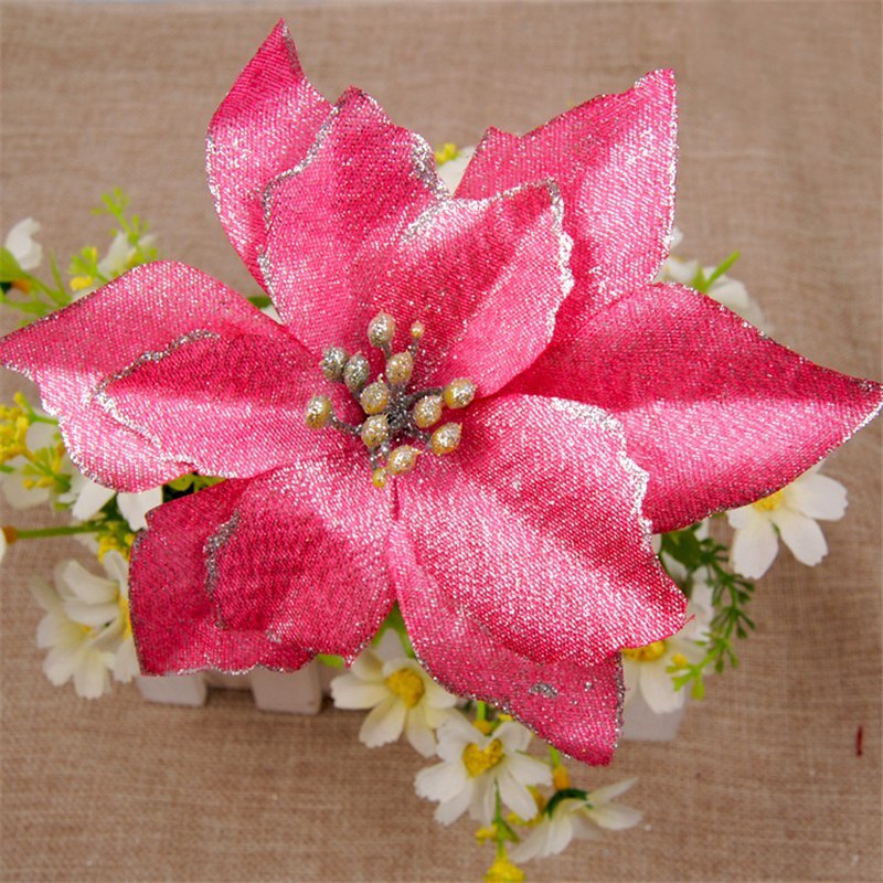 5pcs/lot Glitter Artificial Flowers Fake Flowers Festival Party Wedding Decorations DIY Merry Christmas Tree Ornaments for Home
