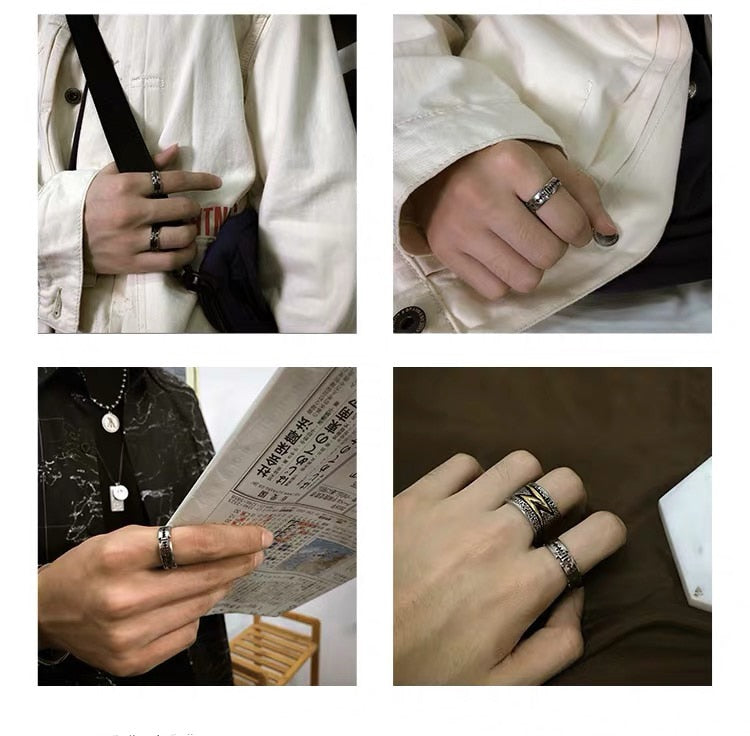 Skhek Stainless Steel Simple Finger Jewelry Letter Rings Vintage Engagement Jewelry Gift Lovers Couple Gift For man Women OSR680