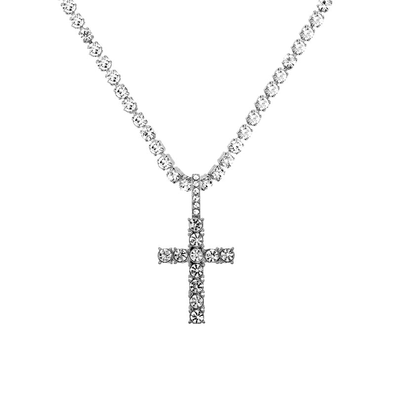 Skhek Punk Silver Color Cross Rhinestone Pendant Necklace For Women Multi-Layer Crystal Chain Necklace Fashion Statement Jewelry Gift