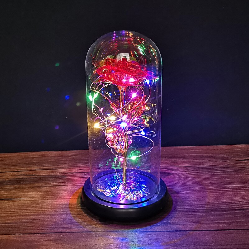Valentines Day Eternal Rose Flower Beauty Beast Rose galaxy rose In A Glass Dome LED Lamps Wedding Christmas Gift Home Decor