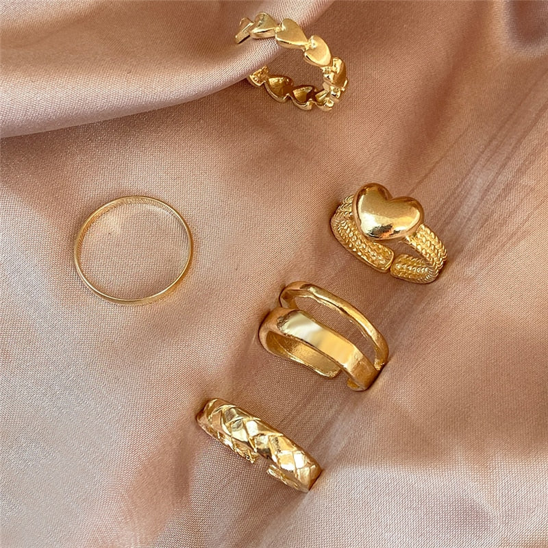Skhek Hiphop Gold Chain Rings Set For Women Girls Punk Geometric Simple Finger Rings 2023 Trend Jewelry Party